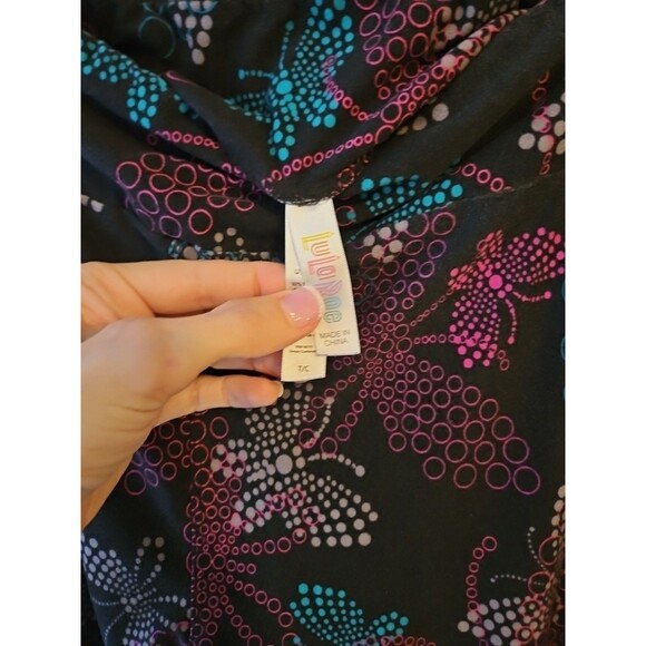 LuLaRoe TC Pink Aqua Blue Polka Dot Butterfly Print on Black Leggings - Picture 7 of 9